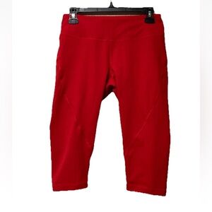 ZELLA Red Ribbed Waist Mid Rise Cropped Active Workout Gym Leggings